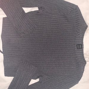 Shein dark grey lace up backless ribbed long sleeve top. Size:Small